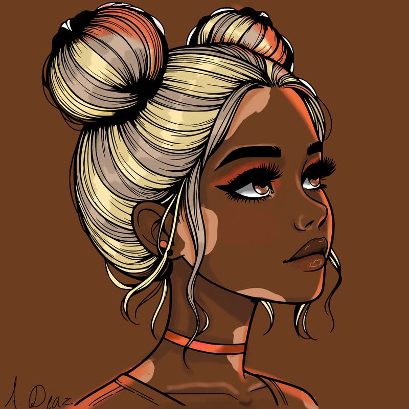 realistic girl with buns on the top of her head