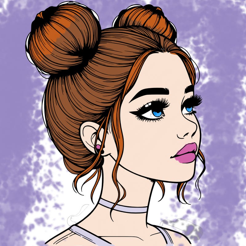 realistic girl with buns on the top of her head