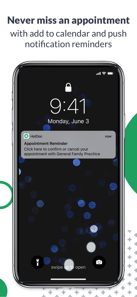Smartphone lock screen showing a HotDoc appointment reminder push notification