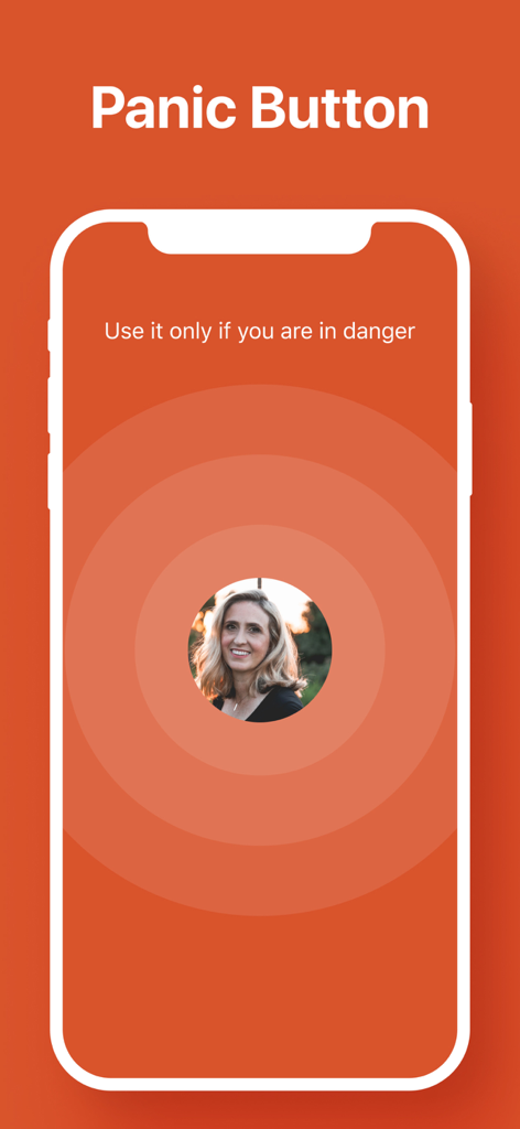 Smartphone-Bildschirm, der die Panik-Button-Funktion der Familo-App für Notfall-Familiensicherheitswarnungen zeigt.