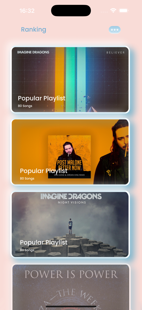 Flat Equalizer FX-Bass Booster - Popular music playlists displayed on the ranking page of the Flat Equalizer app.