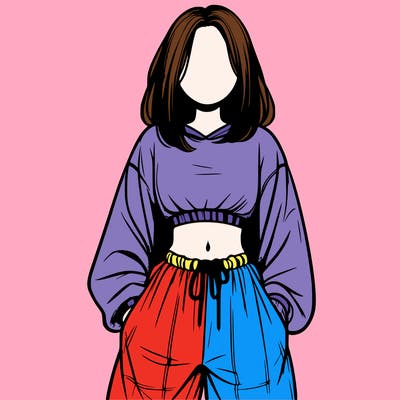realistic girl faceless with baggy pants and a crop top
