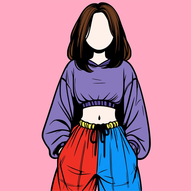 realistic girl faceless with baggy pants and a crop top