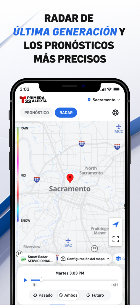 Telemundo 33: Sacramento - Mapa interactivo del radar meteorológico de la aplicación Telemundo 33 Sacramento