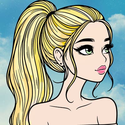 a beautiful and realistic girl with a high pony tail