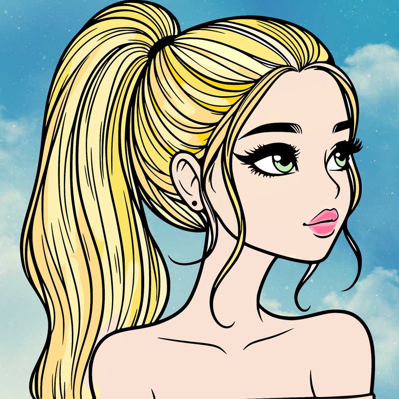 a beautiful and realistic girl with a high pony tail
