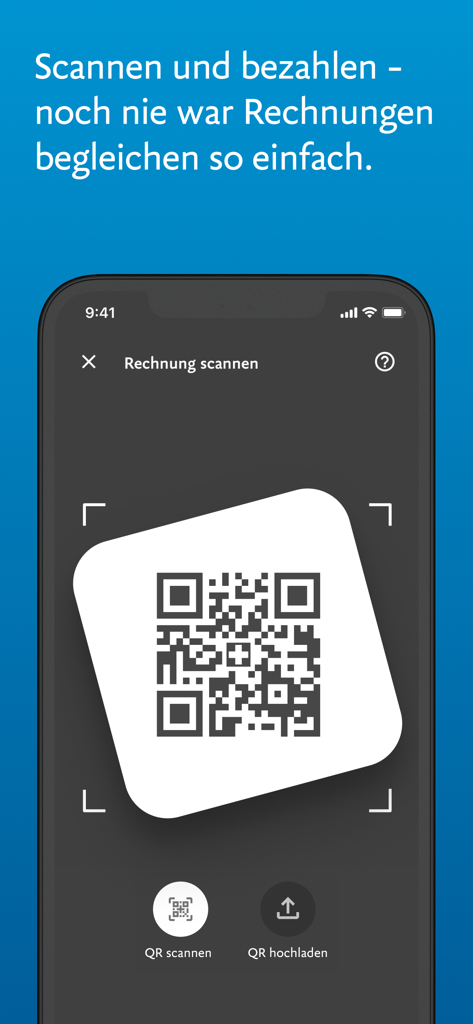 LUKB E-Banking app screen showing the QR code scanner for bill payments.
