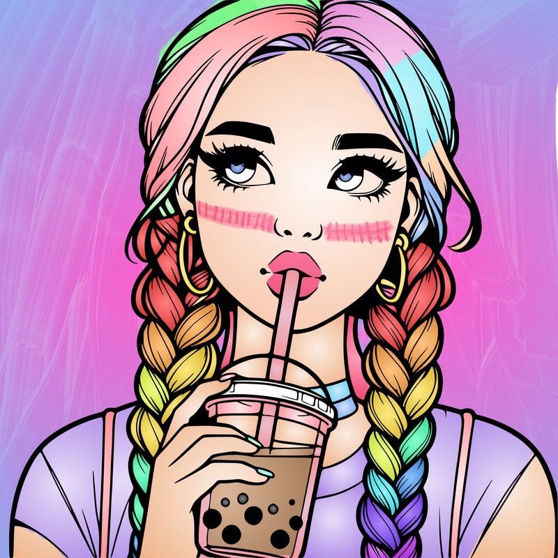 realistic girl with braided hair drinking boba