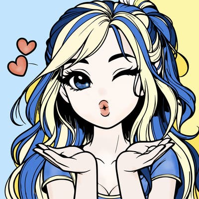 realistic girl winking and blowing a kiss while making heart hands