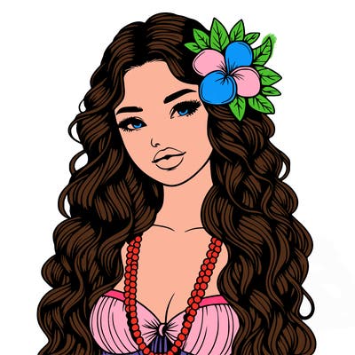 realistic beautiful hawaiian woman,long dress,haku lei, lips