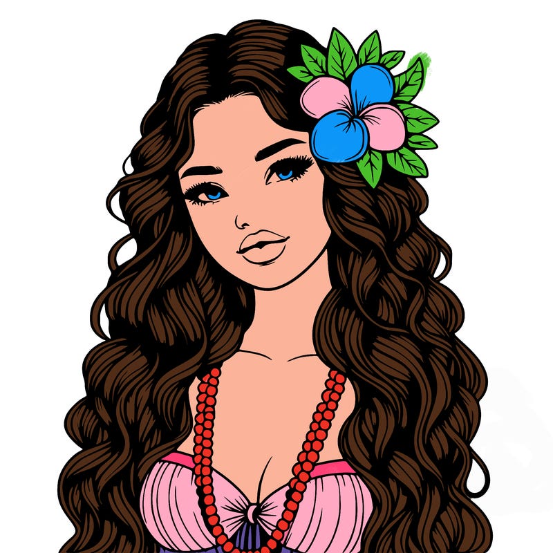 realistic beautiful hawaiian woman,long dress,haku lei, lips