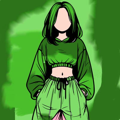 realistic girl faceless with baggy pants and a crop top