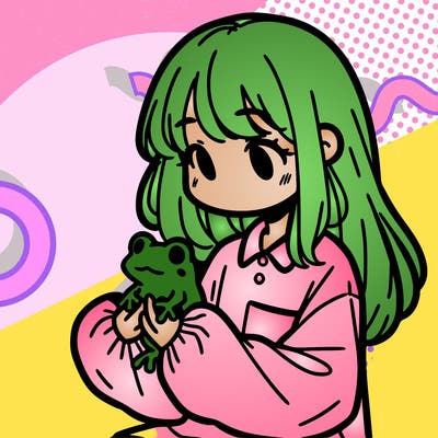 girl with long hair and a oversized shirt. and she is holding a frog