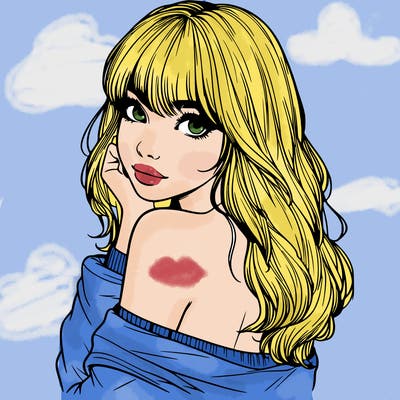 realistic girl with bangs looking over her shoulder