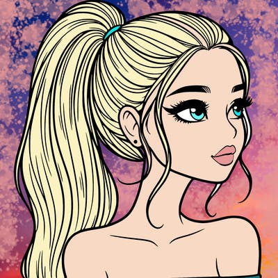 a beautiful and realistic girl with a high pony tail