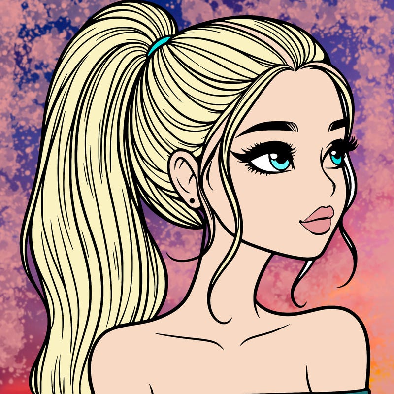 a beautiful and realistic girl with a high pony tail