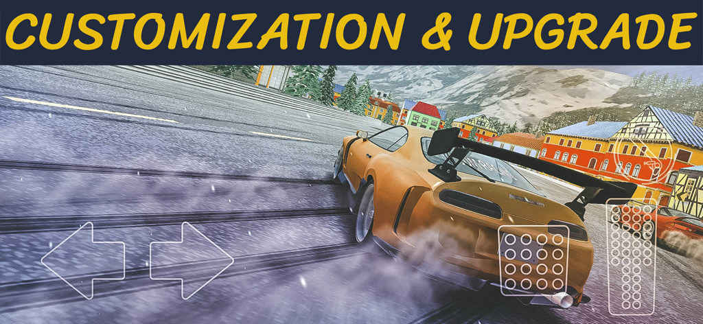 JDM Racing: Drift Car Games - Orange car drifting on a snowy mountain road in JDM Racing