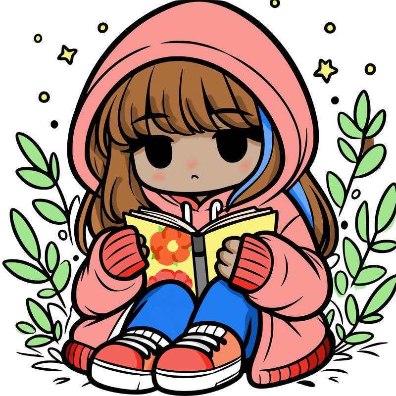 girl in oversized hoodie reading a book
