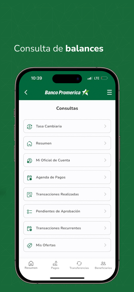 Kontoabfrage-Bildschirm in der Promerica Movil RD Mobile-Banking-App