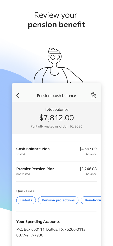 Screen showing pension cash balance and plan details in the Alight Mobile app
