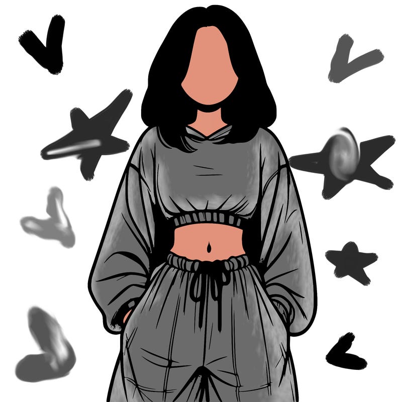realistic girl faceless with baggy pants and a crop top