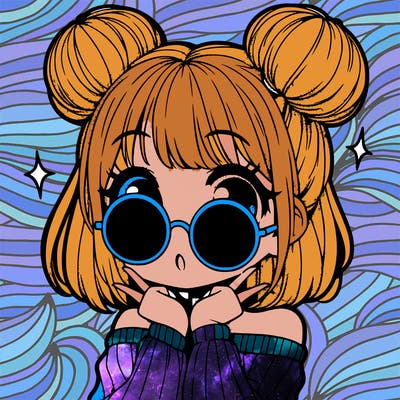 manga girl with hairbuns and sun shape sunglasses