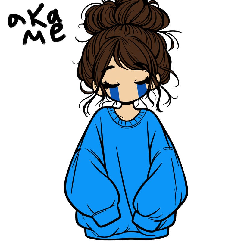girl with baggy sweatshirt and messy bun