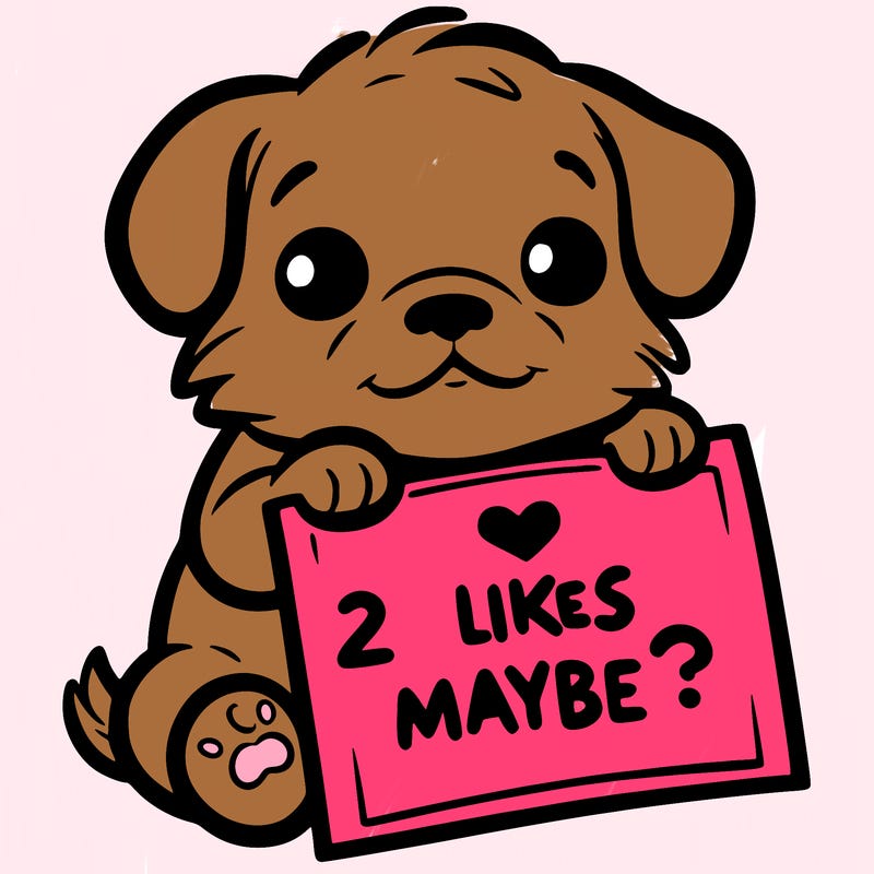 a puppy holding a sign that says 2 likes maybe?