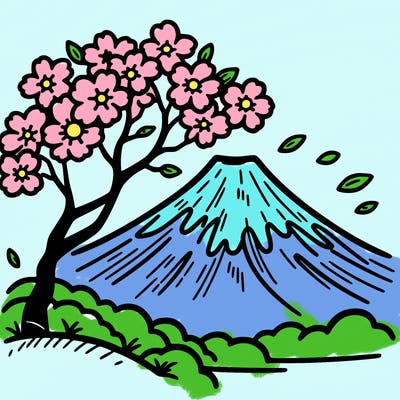 mount fuji with a cherry tree