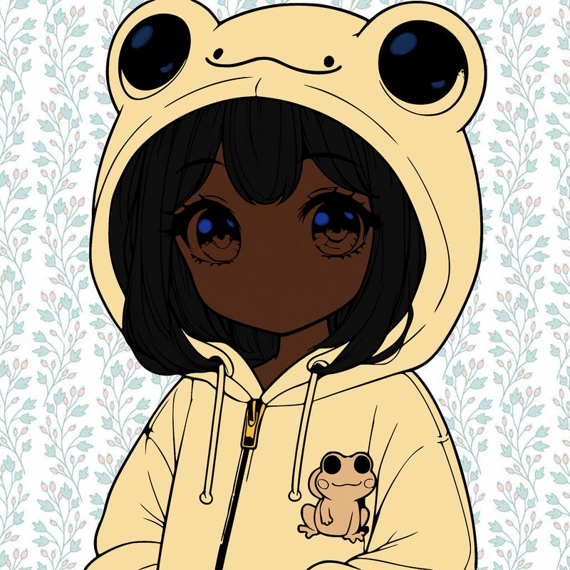 cute realistic girl in a froggy hoodie