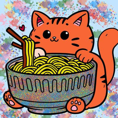 cat with ramen