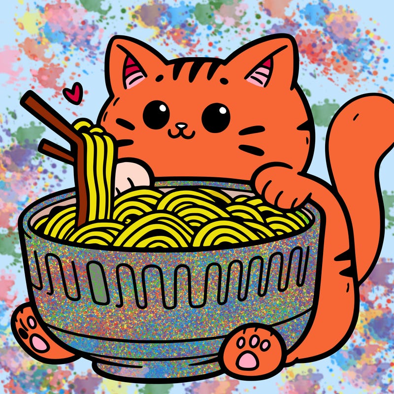 cat with ramen