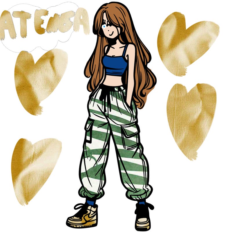 girl in baggy pants crop top and long hair