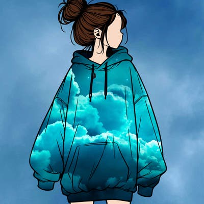 realistic girl with a oversized sweatshirt on and a bun