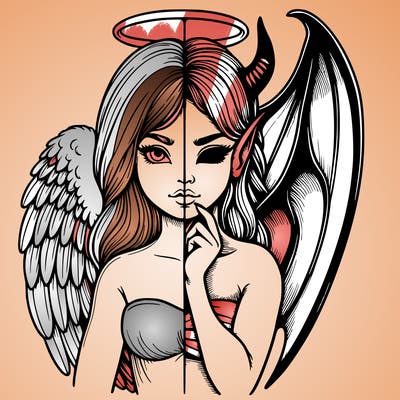 realistic angel half demon