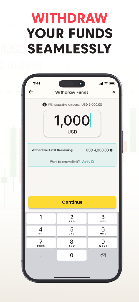 Axi Trading Platform - Axi mobile app interface for withdrawing funds seamlessly