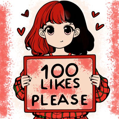 a girl holding a sign saying 100 likes please