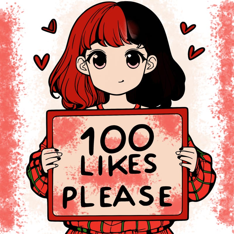 a girl holding a sign saying 100 likes please