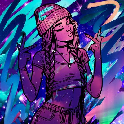 realistic teenage girl with braids and a beanie and crop top doing 🫶🏼