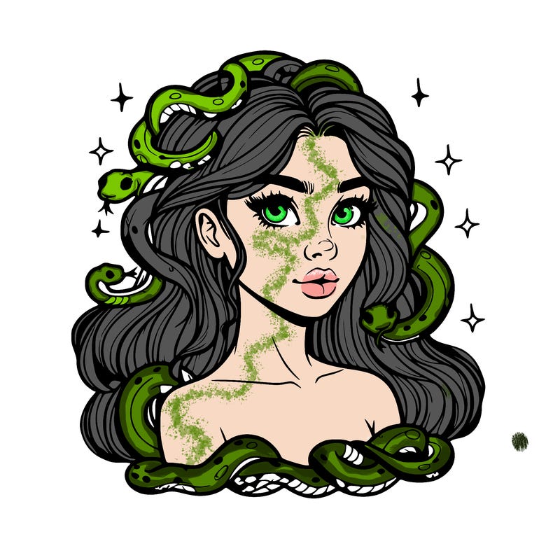 realistic girl with snakes as hair