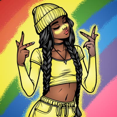 realistic teenage girl with braids and a beanie and crop top doing 🫶🏼