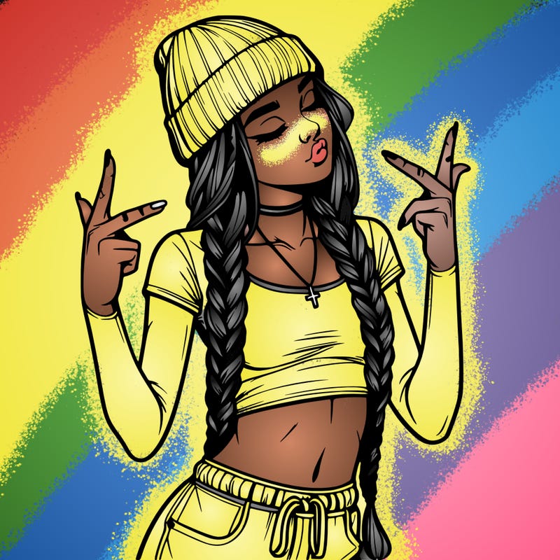 realistic teenage girl with braids and a beanie and crop top doing 🫶🏼