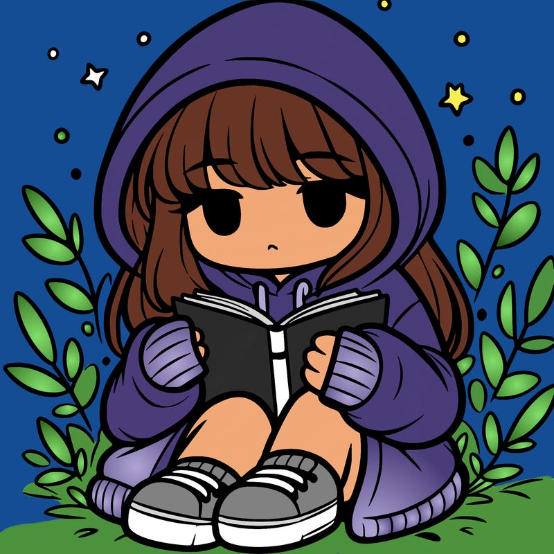 girl in oversized hoodie reading a book