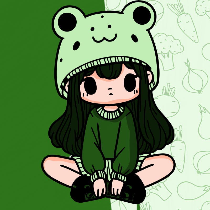 a girl wearing a frog hat and some frog socks