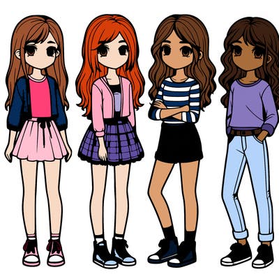 four girls standing together realistic