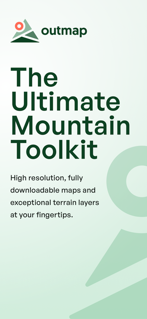 Outmap app splash screen featuring the headline The Ultimate Mountain Toolkit
