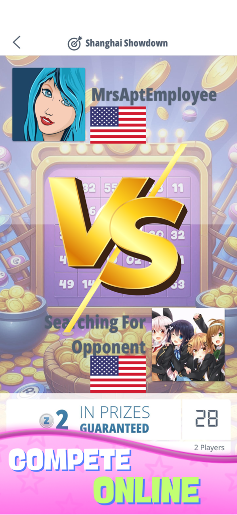 Jackpot Bingo - Win Real Money - Matchmaking screen in Jackpot Bingo where players compete online for real cash prizes