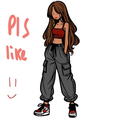 girl in baggy pants crop top and long hair