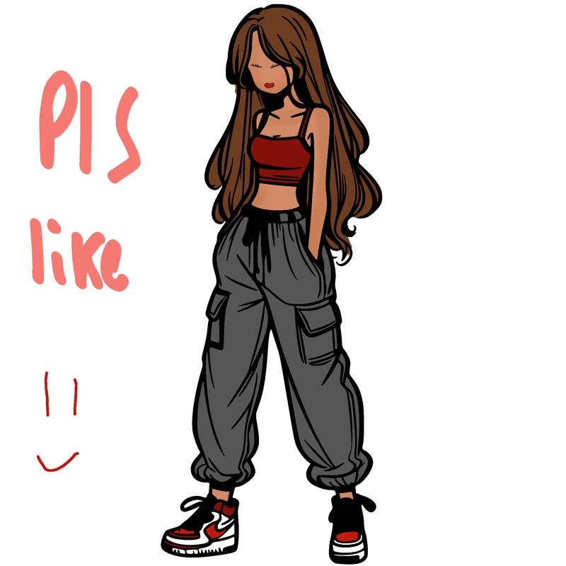 girl in baggy pants crop top and long hair