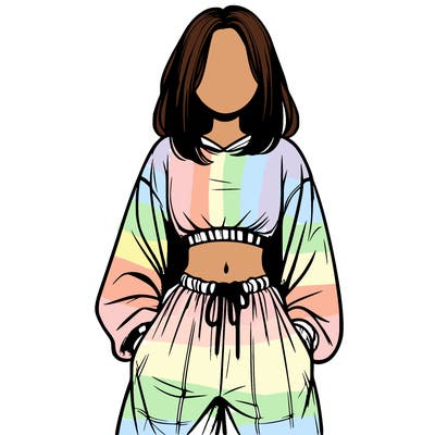 realistic girl faceless with baggy pants and a crop top